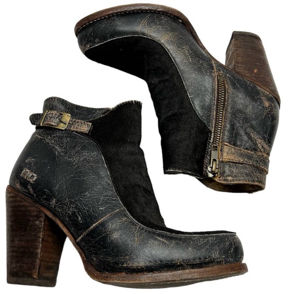 BED STU Isla Lux Heeled Ankle Boots Black Calf Hair Accent Women's Size 8 - Picture 2 of 10